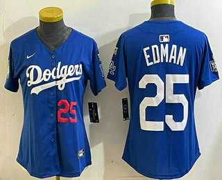 Women%27s Los Angeles Dodgers #25 Tommy Edman Number Blue 2024 World Series With Fernando 34 Fashion Limited Stitched Jerseys